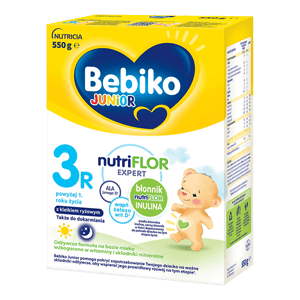 BEBIKO JUNIOR NUTRIflor Expert 3R formuła na bazie mleka z kleikiem ryżowym, powyżej 1. roku życia 550g